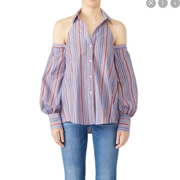 NWT Petersyn Walker Cold Shoulder Halter Long Sleeve Striped Top Blouse … - Picture 1 of 11